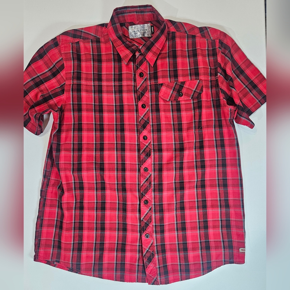 Realtree Plaid Button‎ Down Shirt Mens Large Red Black